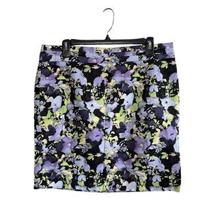 Ann Taylor LOFT Purple Black and Green Floral Skirt Size 12